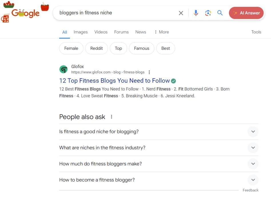 search results for bloggers in fitness niche
