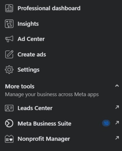 menu bar to find Facebook page insights