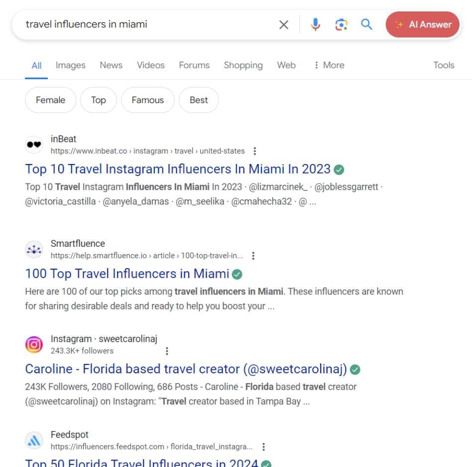 search results for the query travel influencers in miami