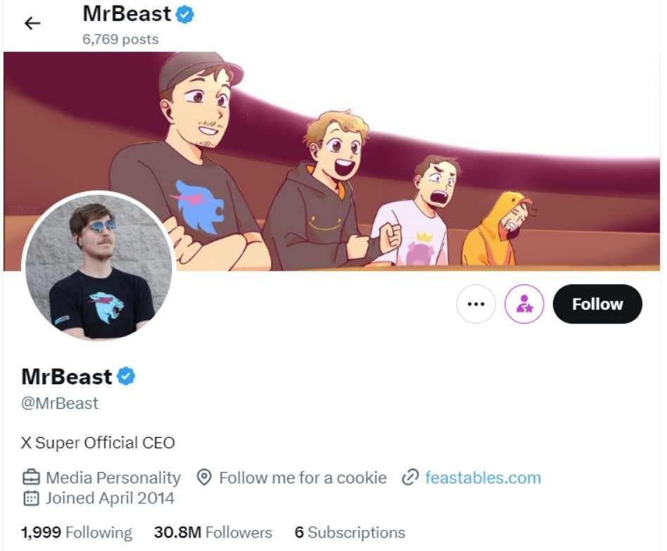 Mr. Beast Twitter/X account