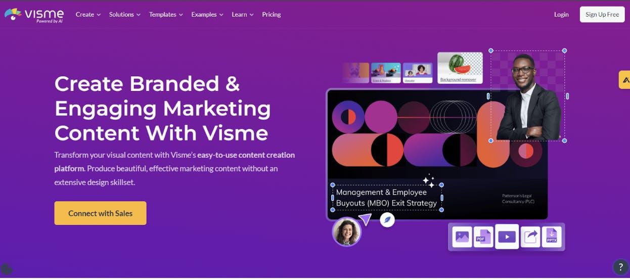  Content Marketing Tool's Visme homepage