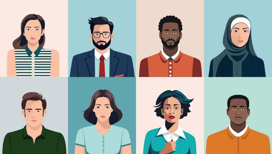 graphics of diverse people representing the multiple target persona for a product